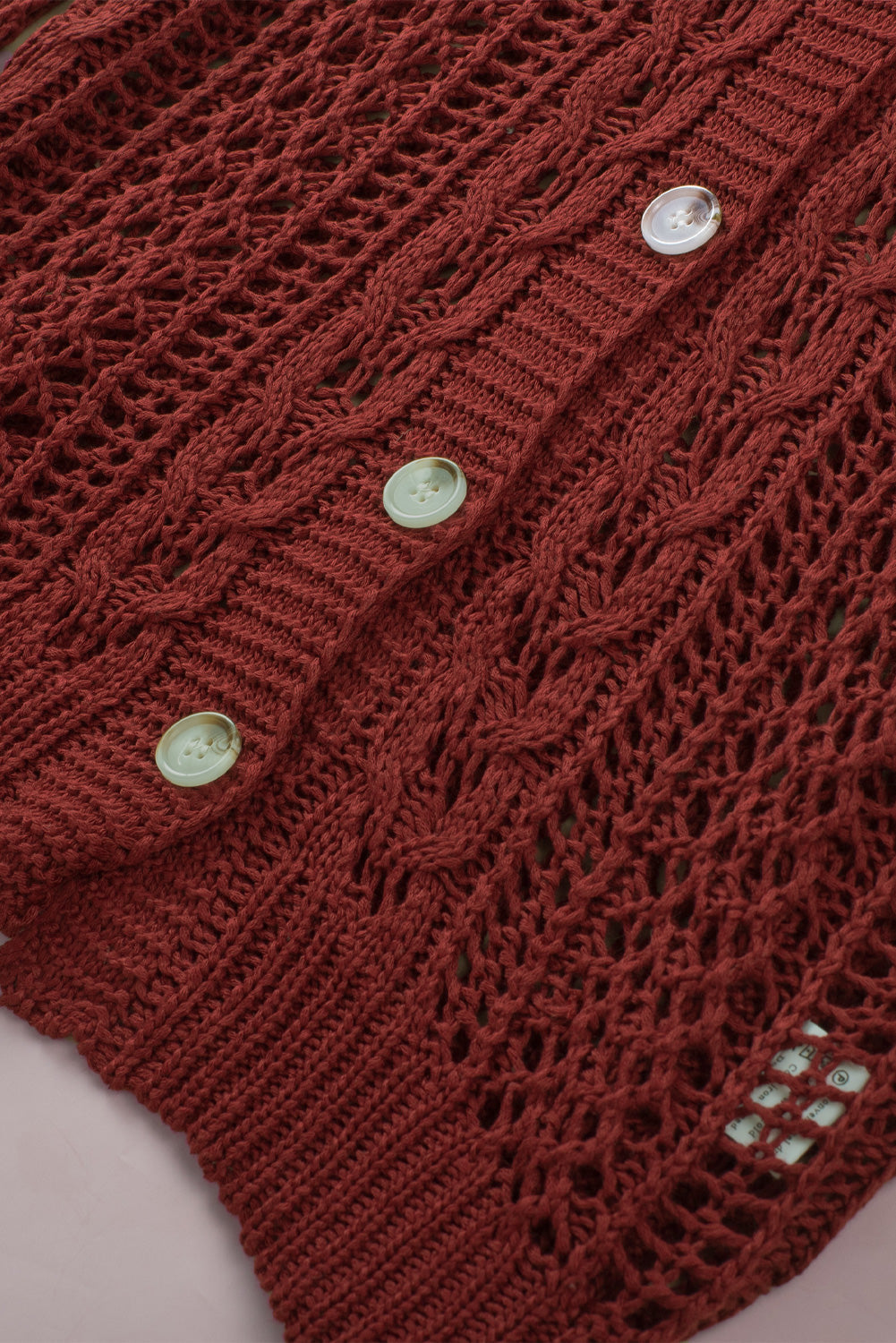 Wine Red Drop Sleeve Crochet Knit Cardigan