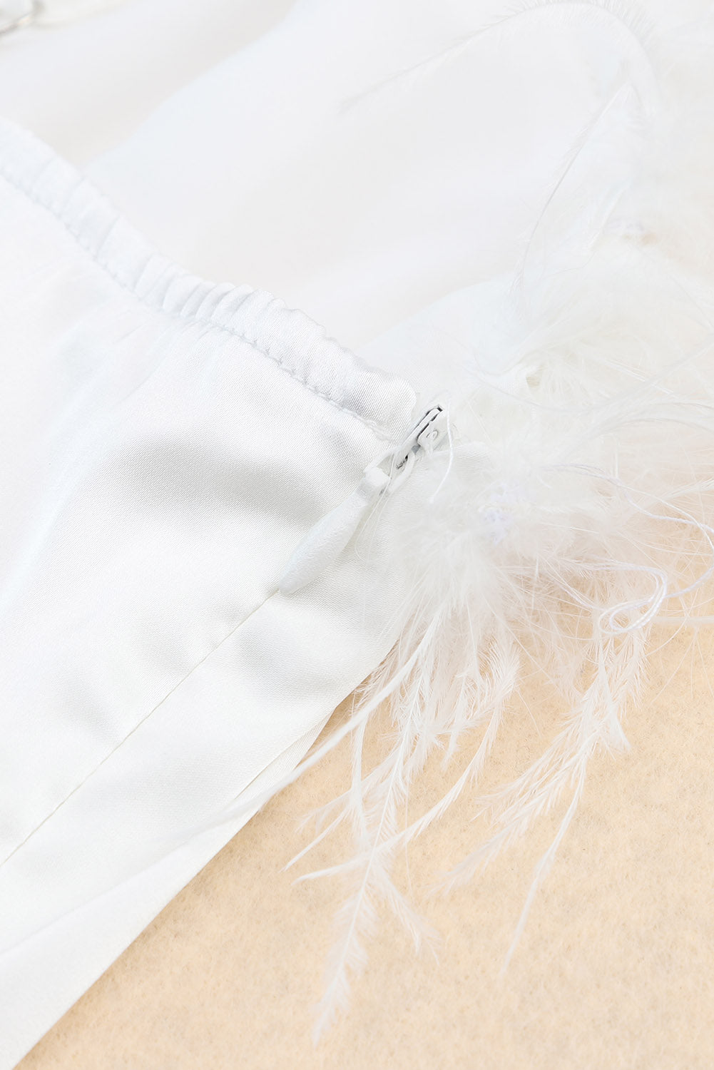 White Fluffy Feather Trim Strapless Mini Dress