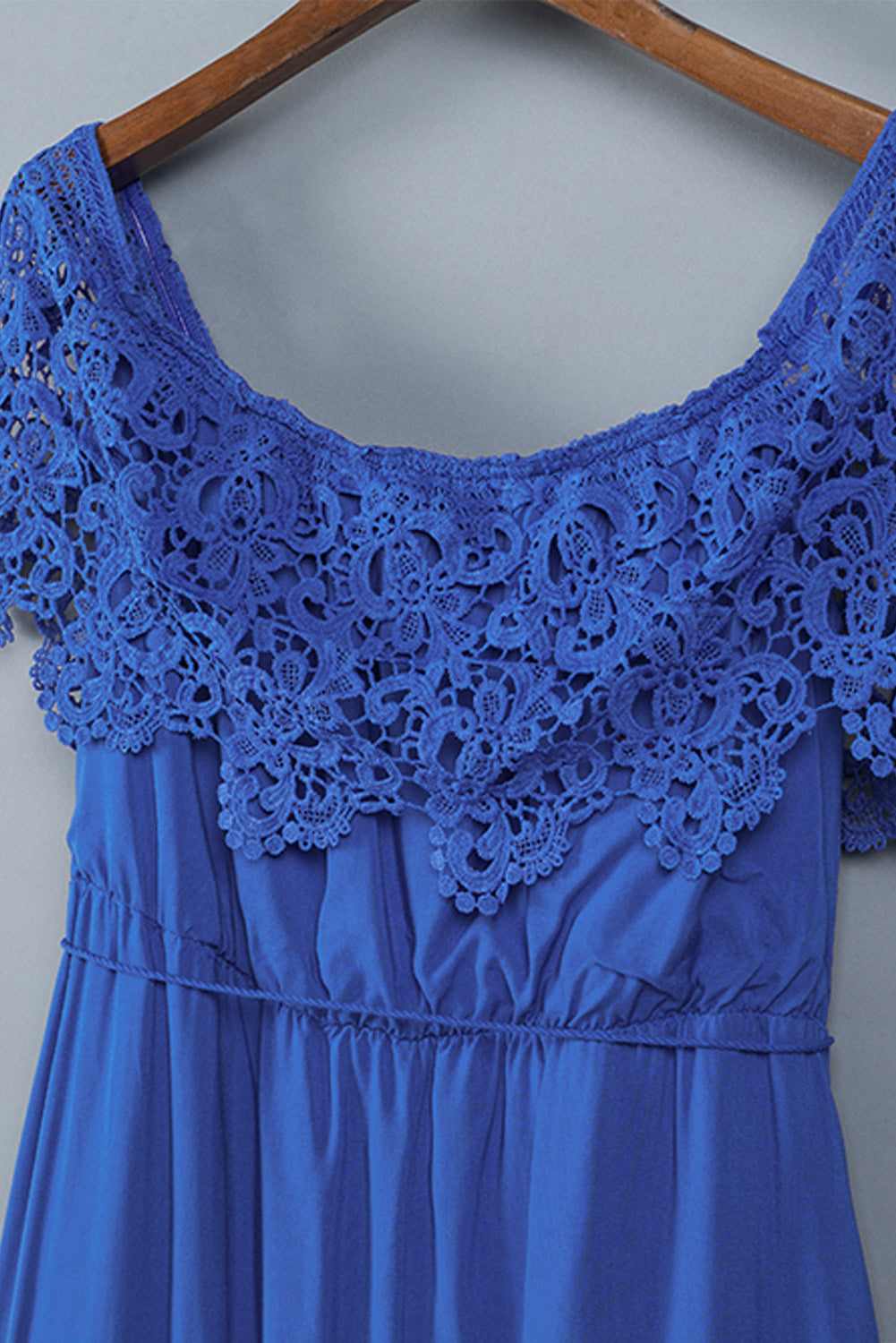 Blue Off-the-shoulder Lace Sleeves Plus size Dress