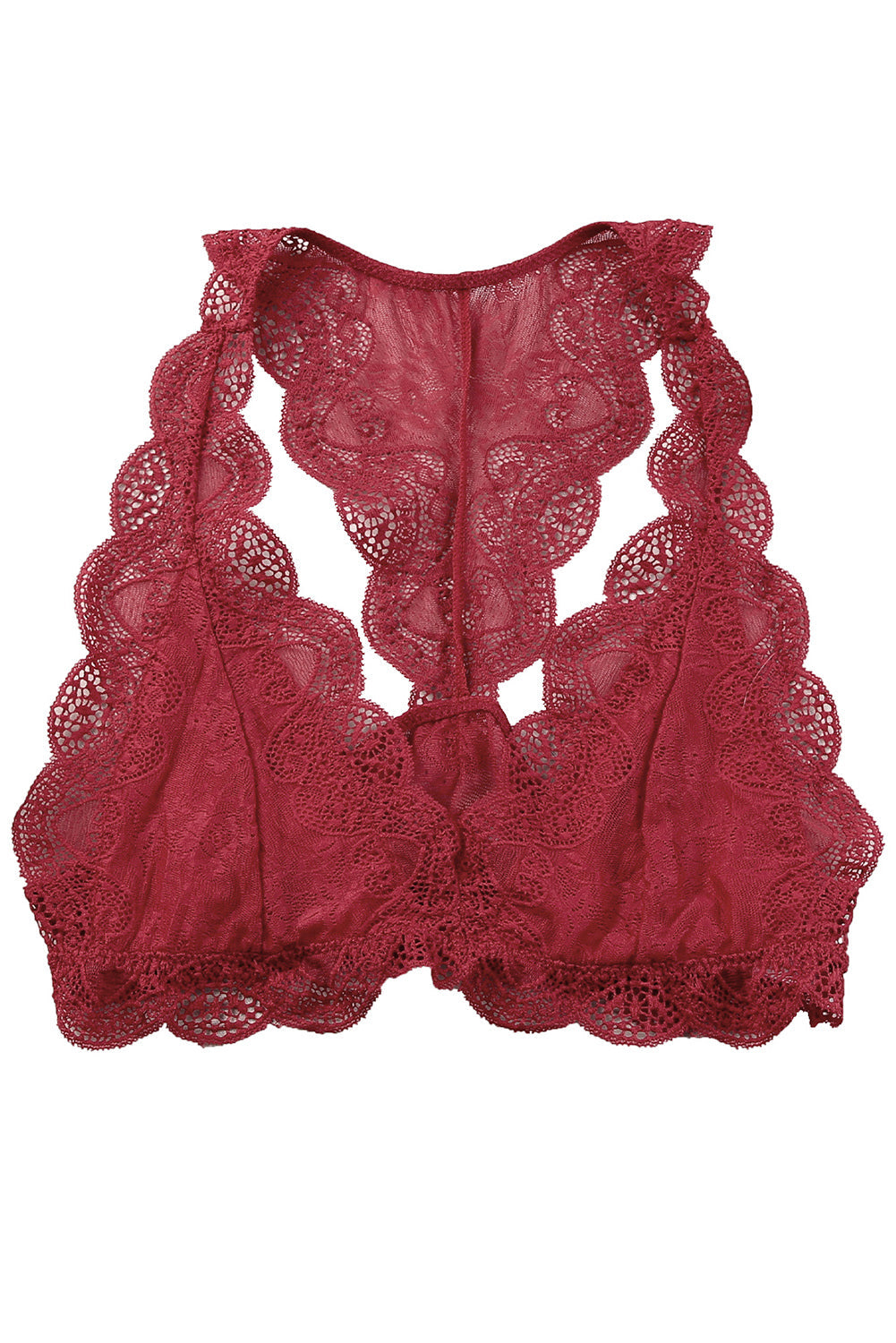 Red Halter Scalloped V Neck Lace Bralette