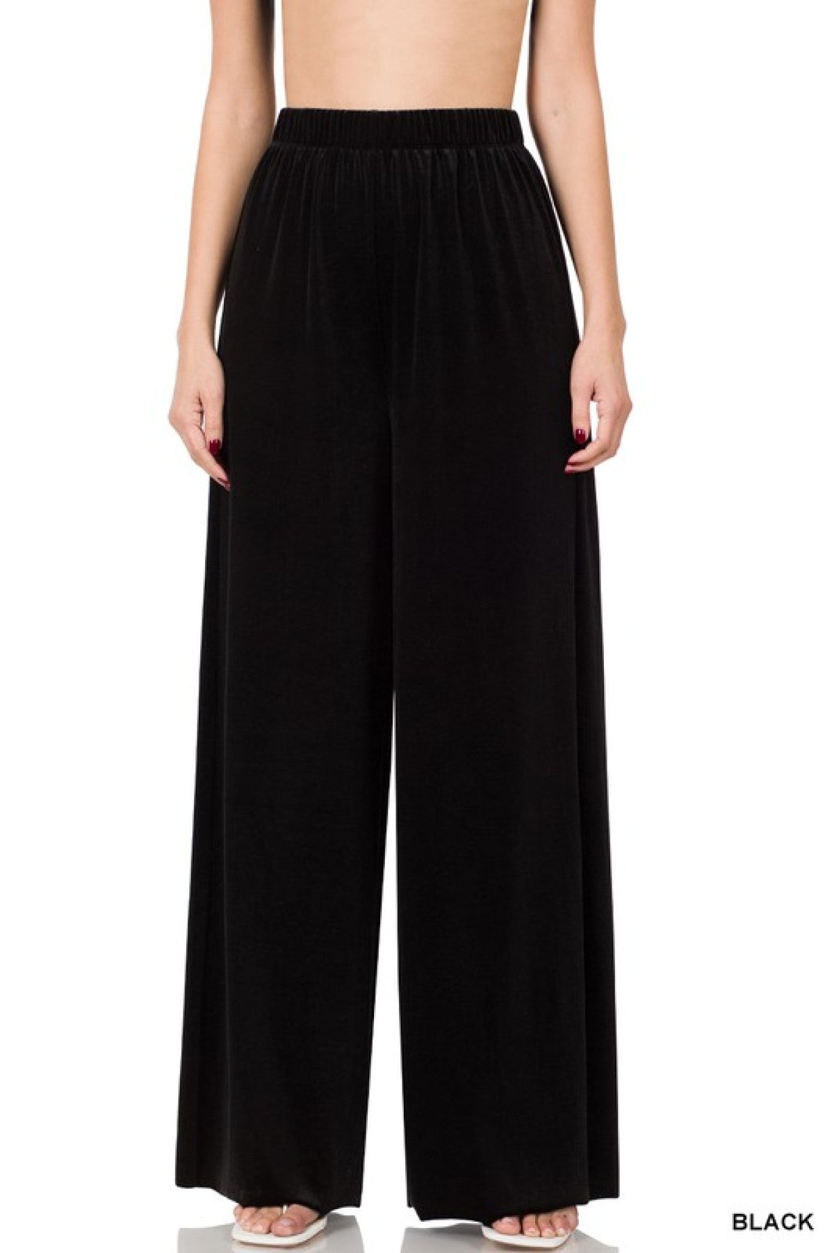 Solid Velvet Wide Leg Pants