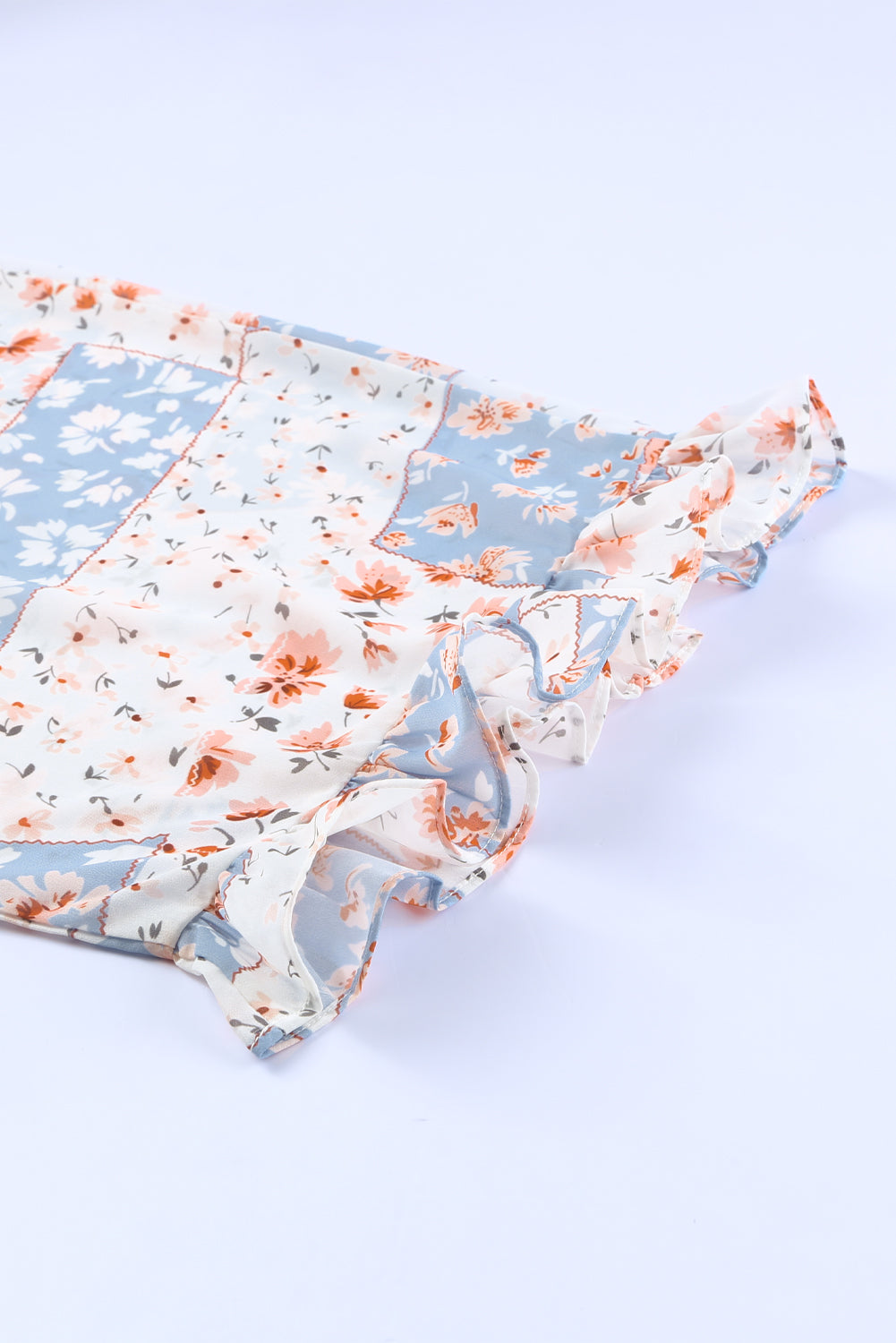 Sky Blue Floral Surplice Wide Sleeve Bodysuit