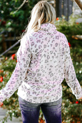 Leopard Print Brushed Fleece Cowl Neck Plus Size Top