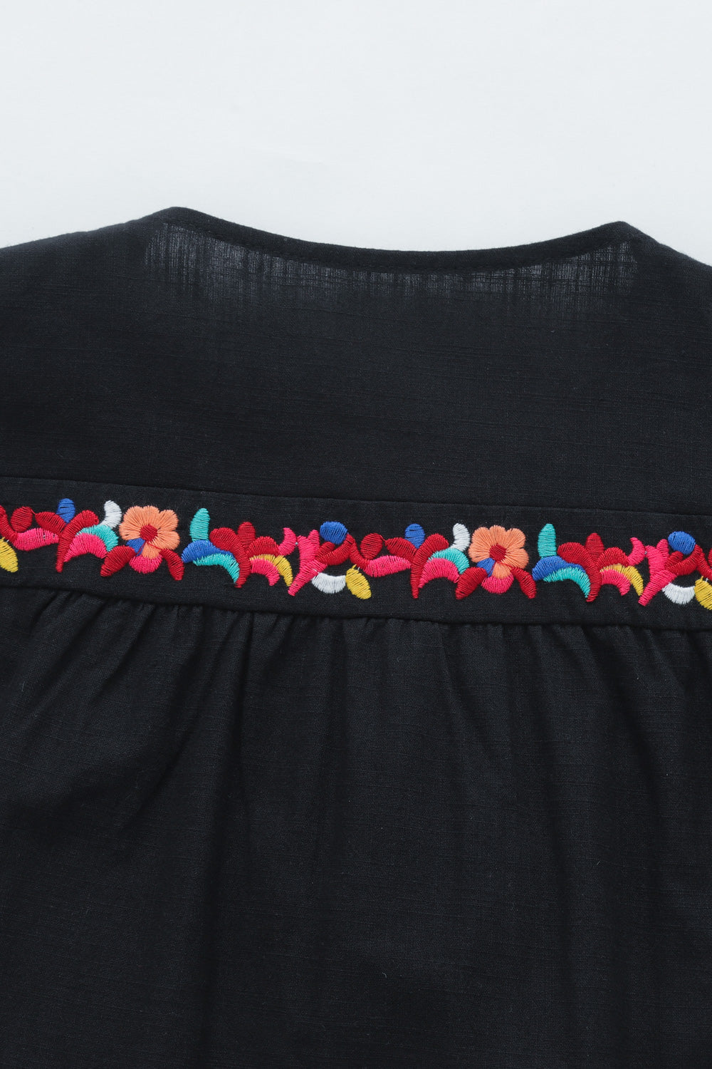 Black Boho Print Pompom Sleeve Shift Dress