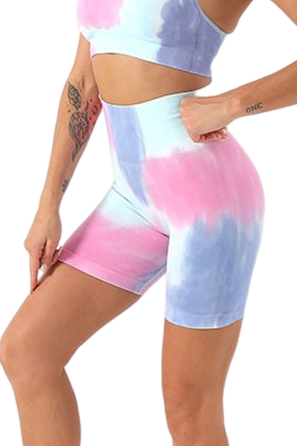 Yellow Tie Dye Tummy Control High Waist Skinny Yoga Shorts