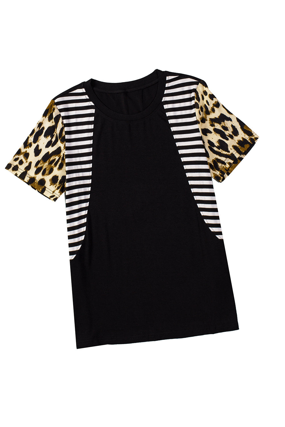 Leopard Striped Patchwork Short Sleeve Top