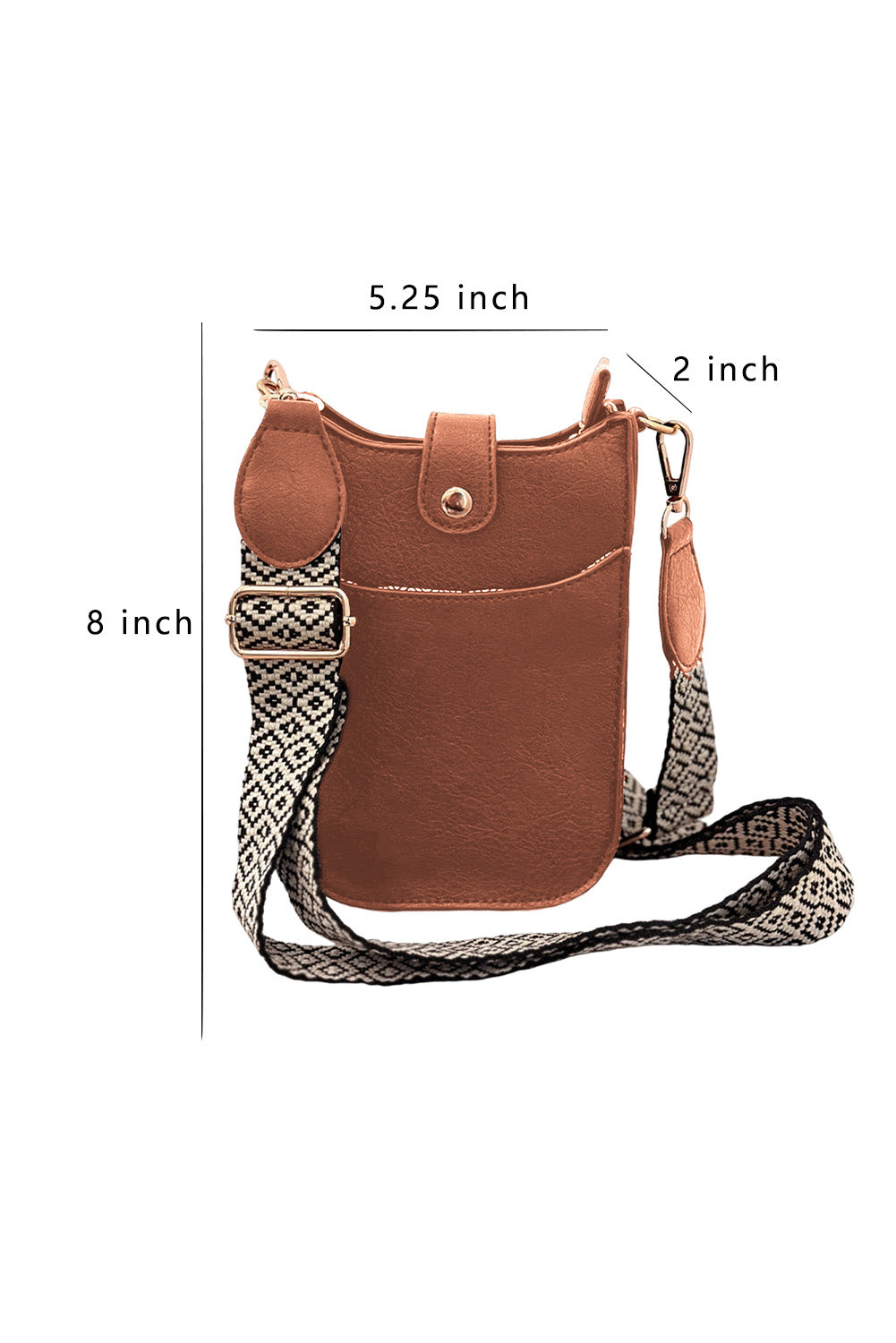 Coffee Geometric Strap PU Leather Crossbody Bag