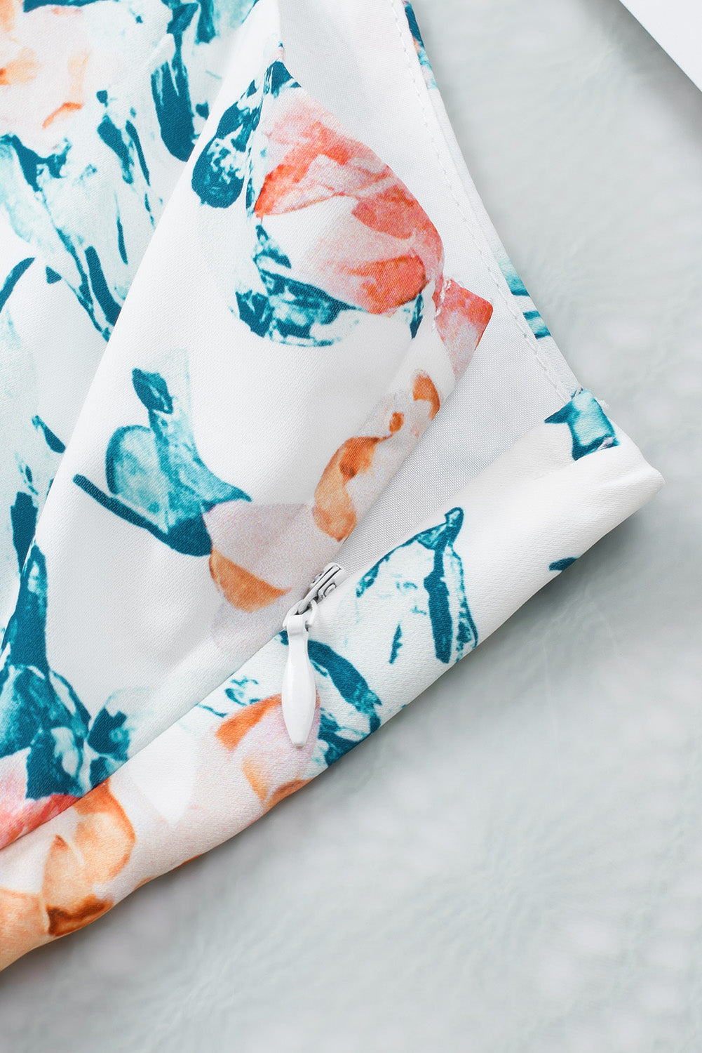 White Floral Patchwork Ribbed Maxi Dress with Pockets