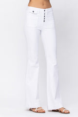 Judy Blue White Buttonfly Patch Pocket Flare Jeans