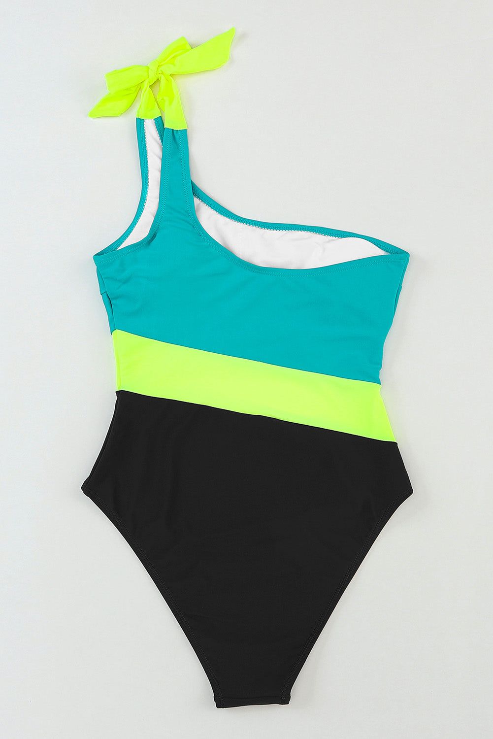 Green Asymmetric One-shoulder Colorblock One-piece Swimsuit