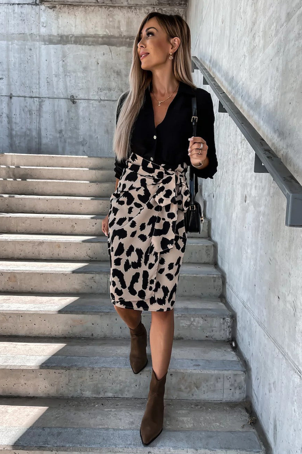 Leopard High Waist Leopard Skirt with Tie