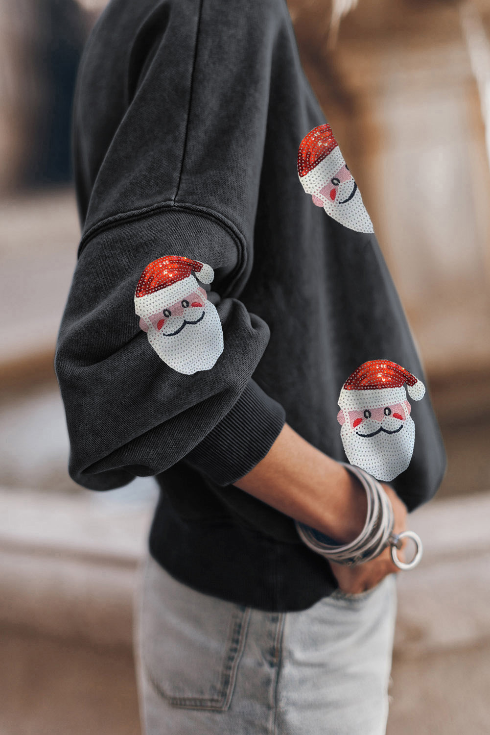 Black Sequined Santa Claus Christmas Fashion Sweatshirt