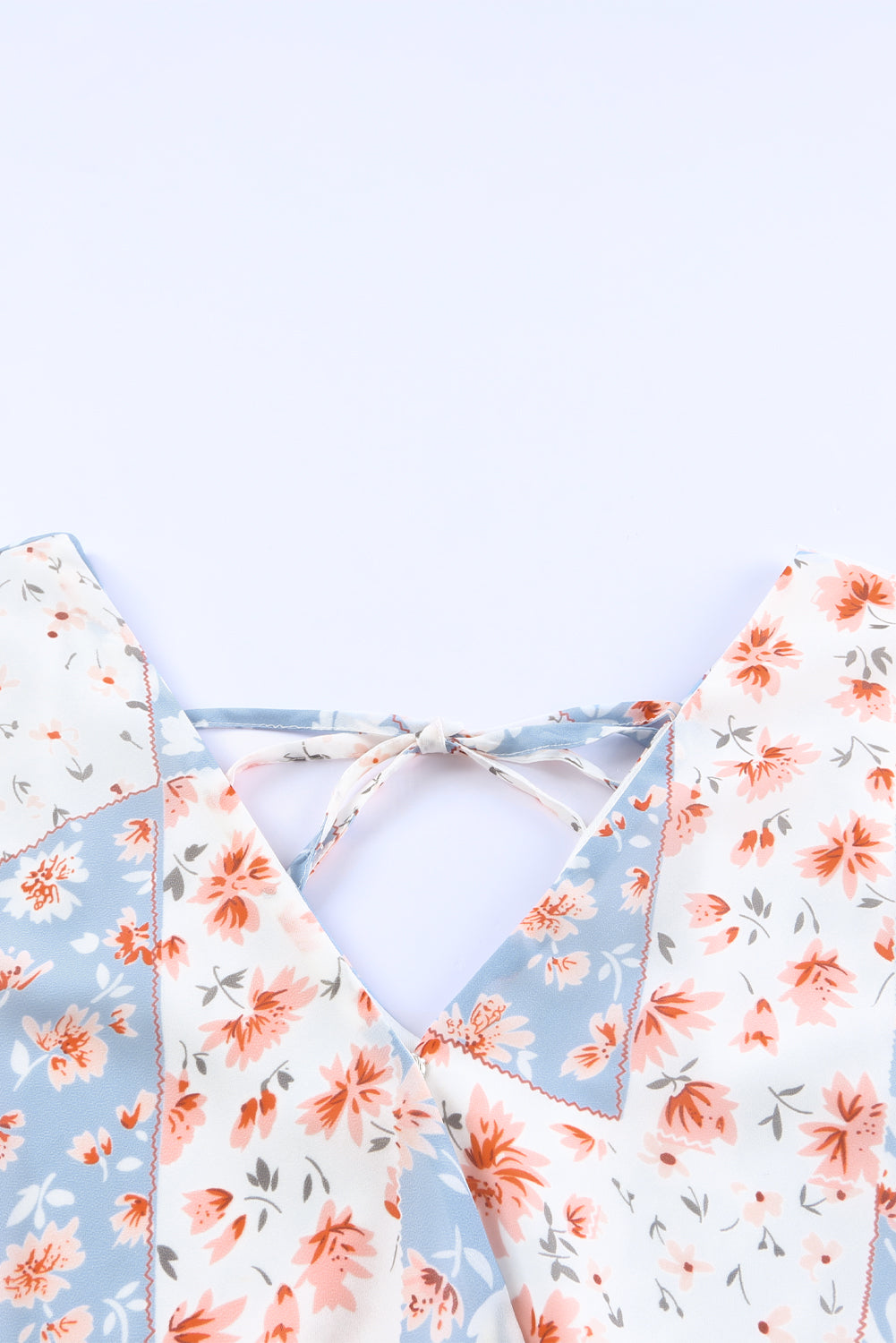 Sky Blue Floral Surplice Wide Sleeve Bodysuit