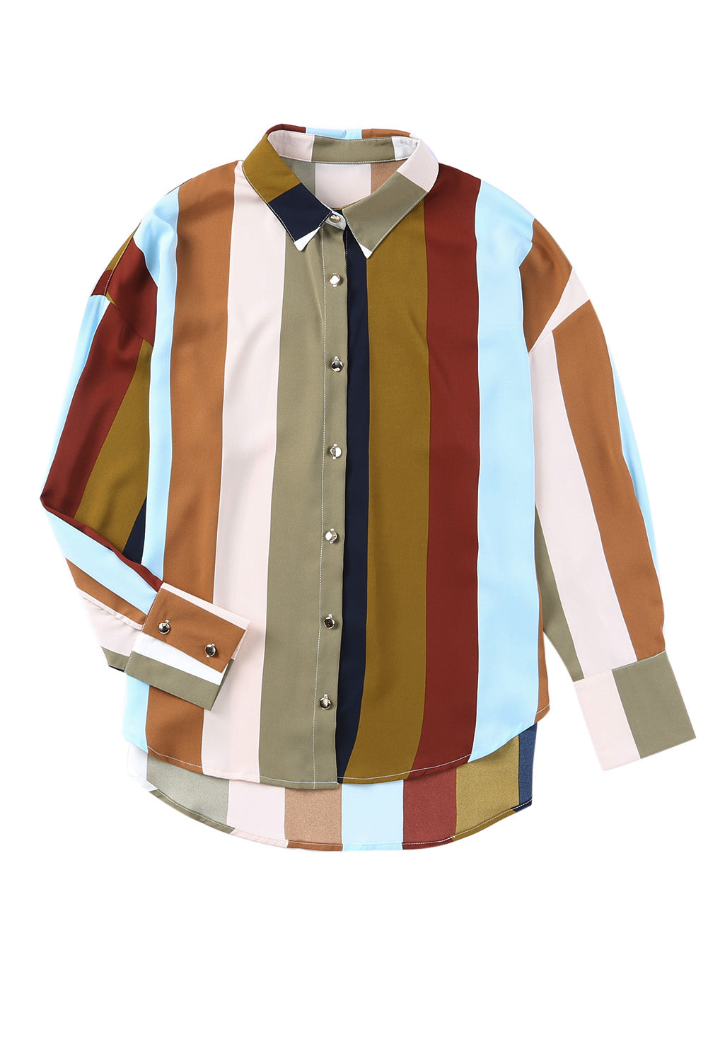 Multicolor Stripe Color Block Oversized Long Sleeve Shirt