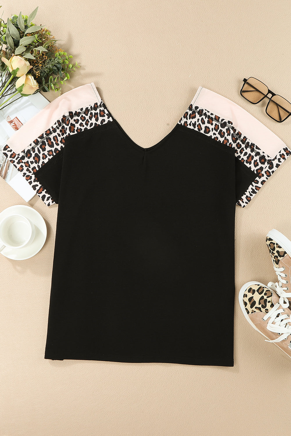 Black Leopard Sleeve Top