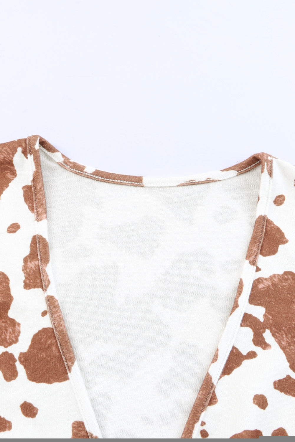 White Cow Print Deep V Neck Long Sleeve Bodysuit