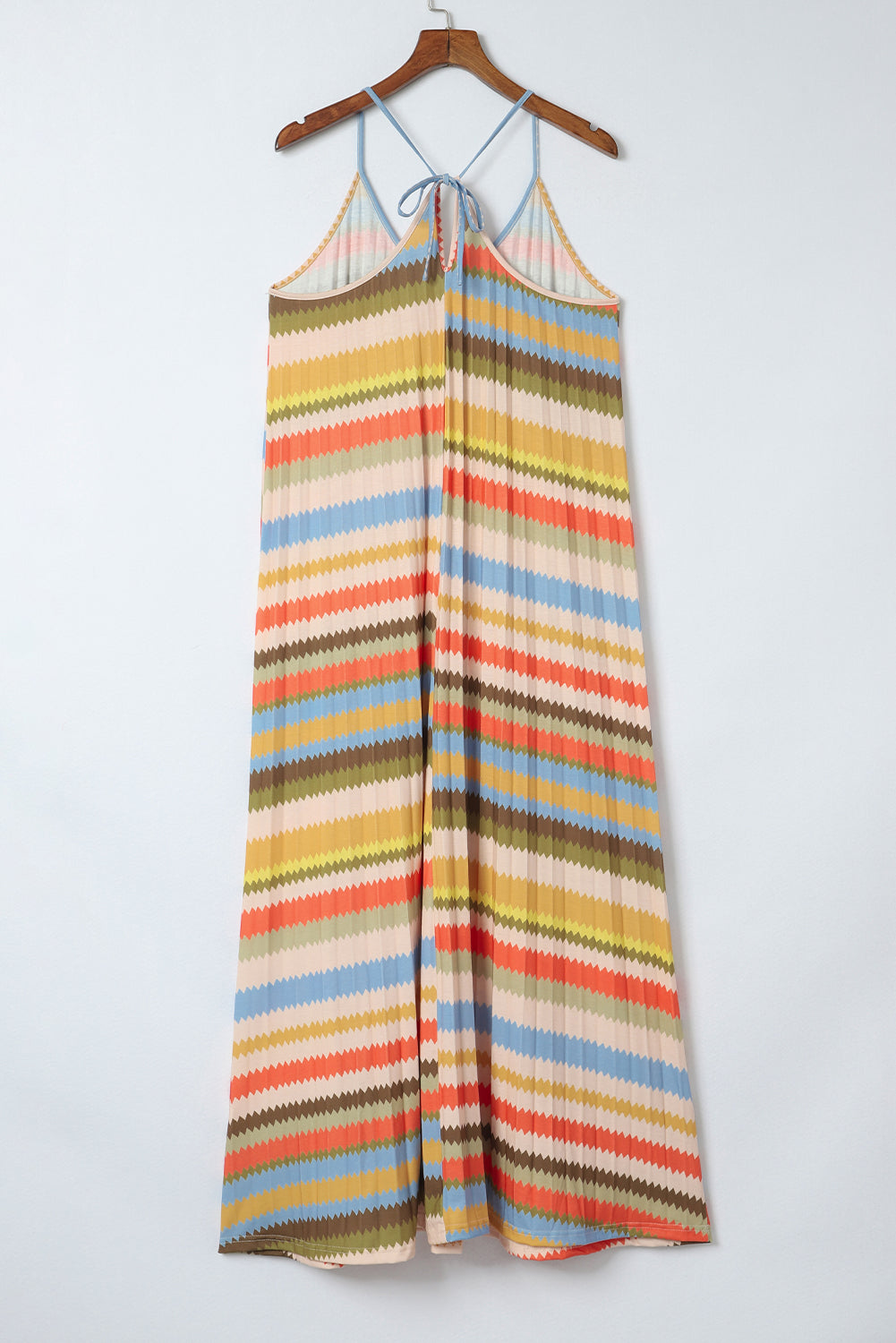 Stripe Tie Straps Loose V Neck Maxi Dress