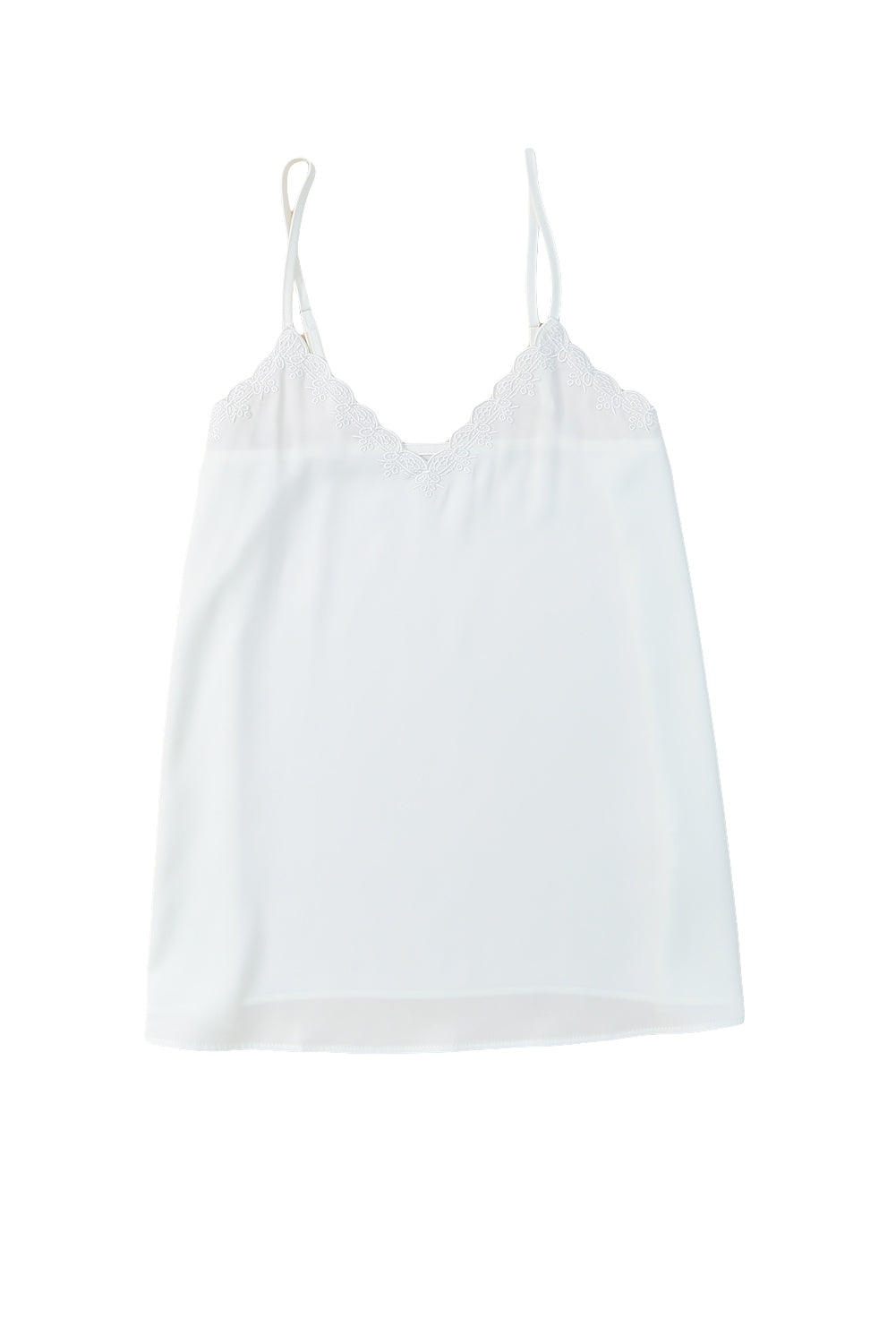 White Scalloped V Neck Embroidered Camisole Top