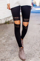 Floral Hollow Out Black Skinny Leggings