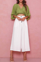 White Buttons Cropped Wide Leg Pants