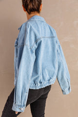 Sky Blue Acid Washed Pockets Buttoned Denim Jacket