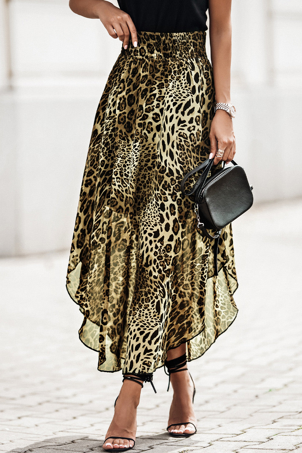 Smocked Waist Leopard Skirt