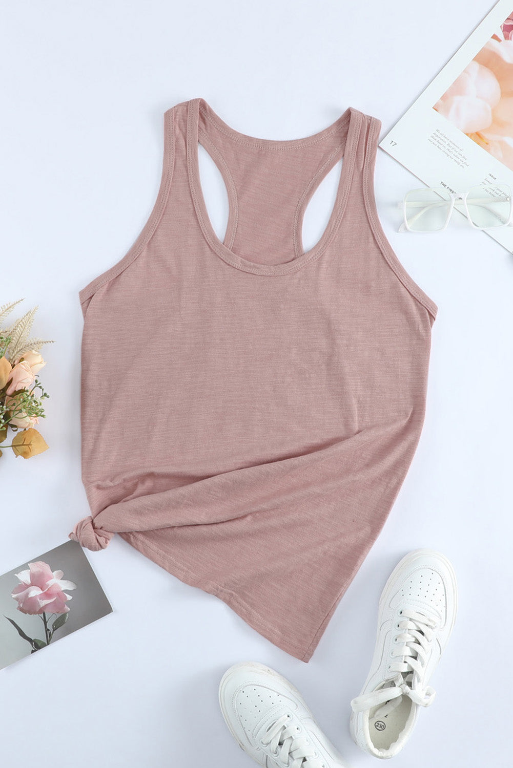 White Scoop Neck Basic Solid Tank Top