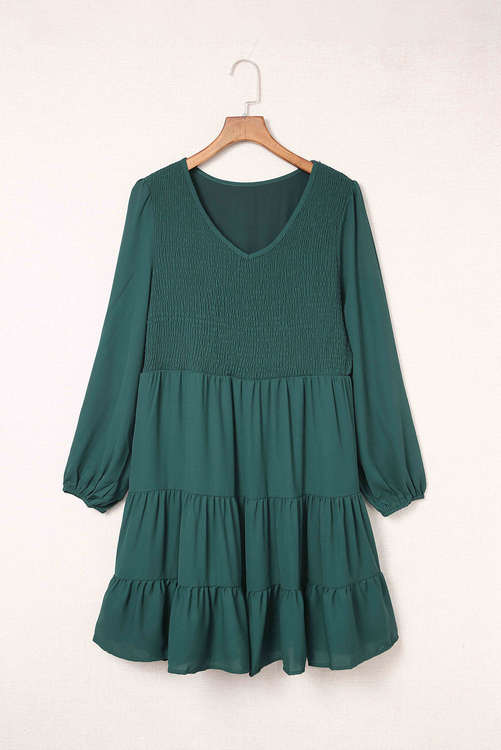 Green Smocked Tiered Plus Size Dress