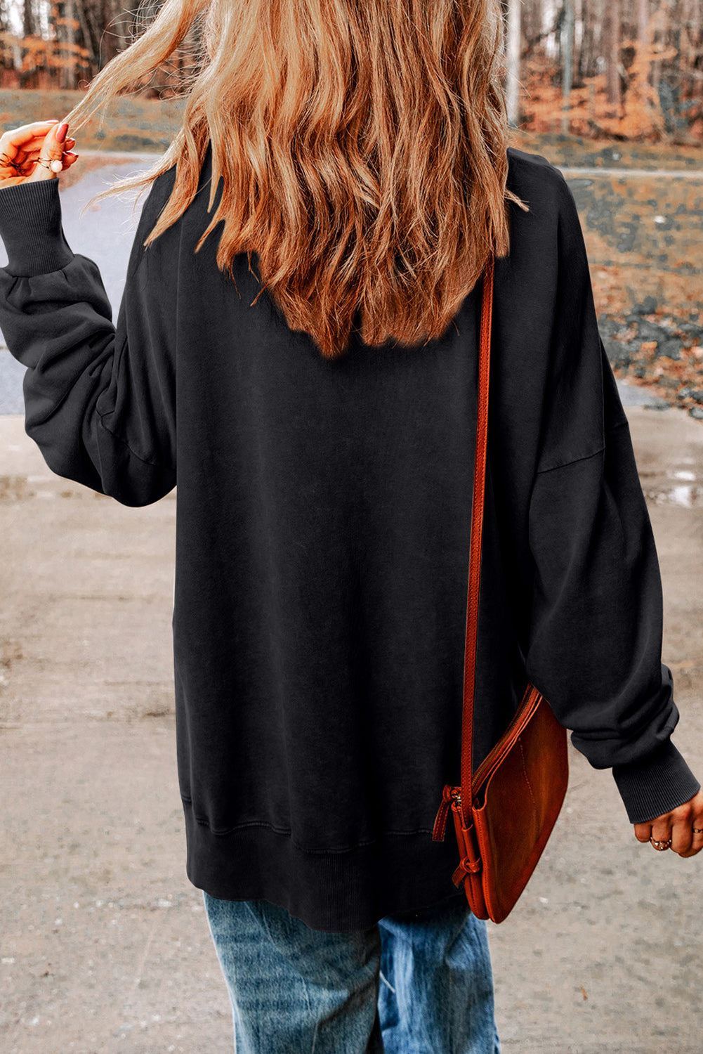 Black Hey Boo Print Drop Sleeve Side Split Oversized Sweatshirt