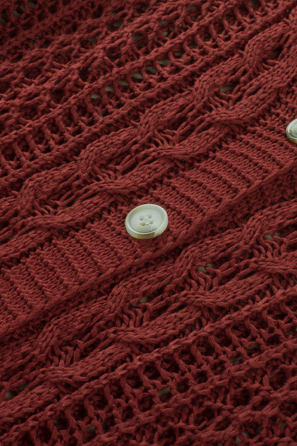 Wine Red Drop Sleeve Crochet Knit Cardigan