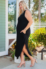 Black Plus Size Wide Sleeveless Shoulder Straps Maxi Dress