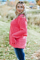 Red Plus Size Popcorn Buttons Cardigan