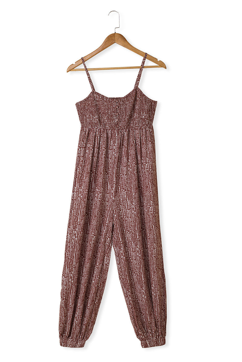 Brown Dotty Printed Puffy Trouser Legs Sleeveless Jumpsuit