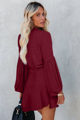 Red Vintage Floral Print Drawstring Flowy Dress