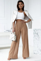 Khaki Elastic Waistband Wide Leg Pants