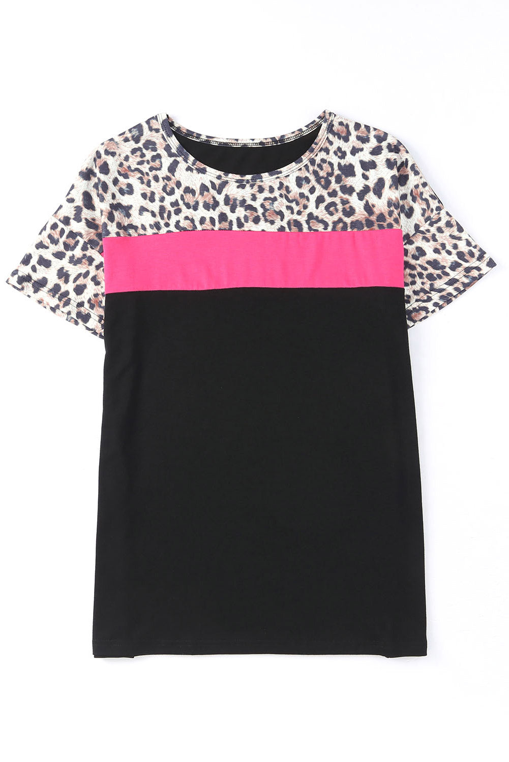 Black Leopard Colorblock Splicing T-shirt