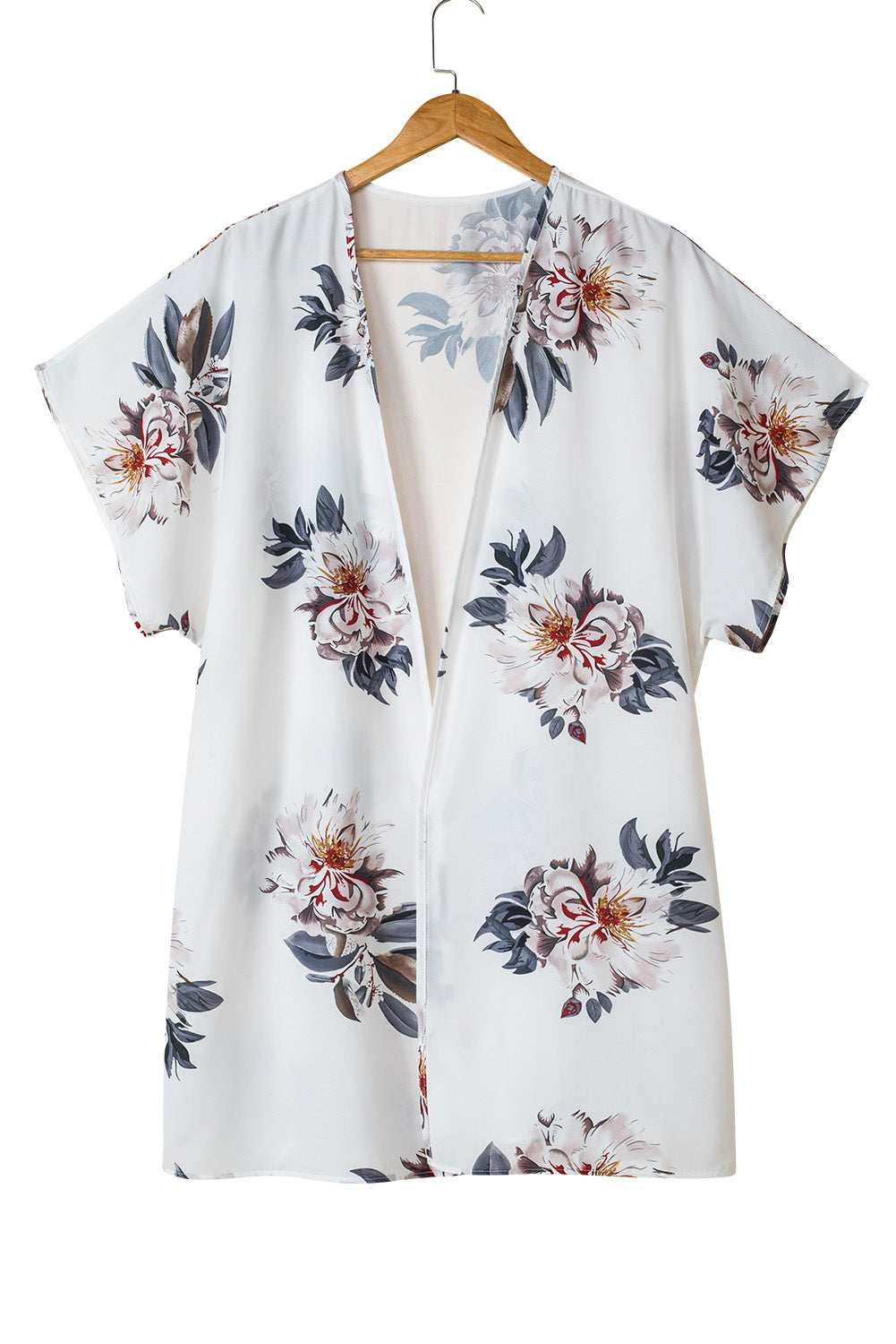 White Floral Print Summer Kimono