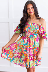 Multicolor Boho Off-shoulder Smocked Tiered Floral Dress