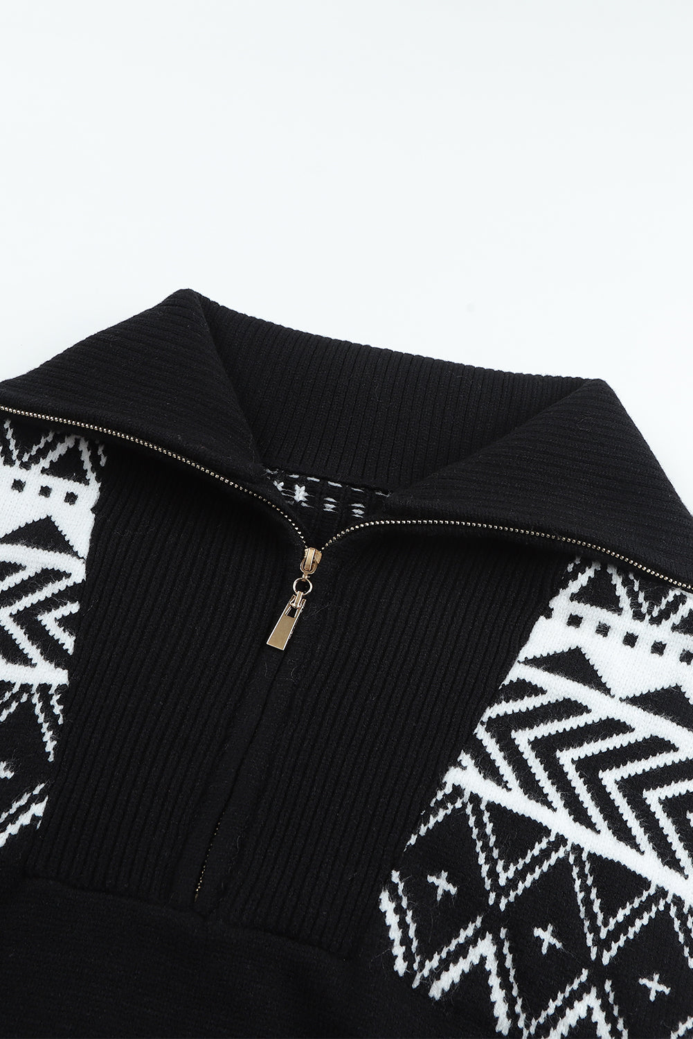 Blue Geometry Knit Quarter Zip Sweater