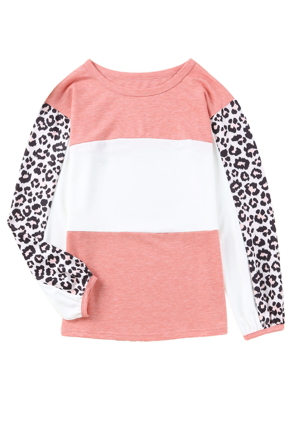 Red Leopard Color Block Knitted Long Sleeve Top