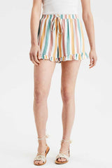 Multicolor Striped Ruffle Hem Drawstring Shorts