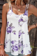 Purple Floral U-Neck Spaghetti Strap Tank Top