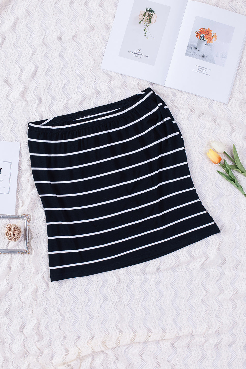 White Striped Strapless Bandeau Tank