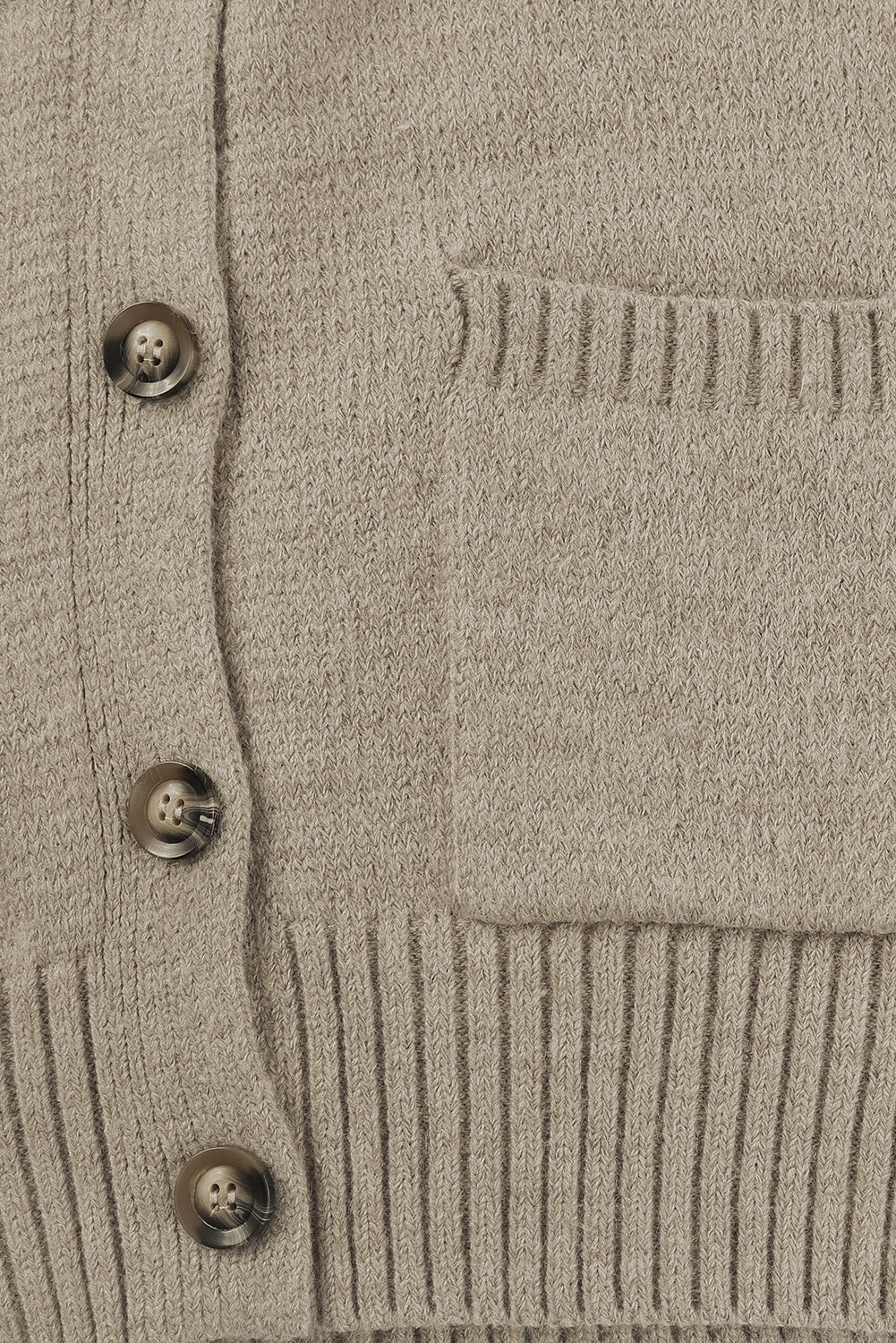 Khaki Drop Shoulder Button Front V Neck Cardigan with Pockets