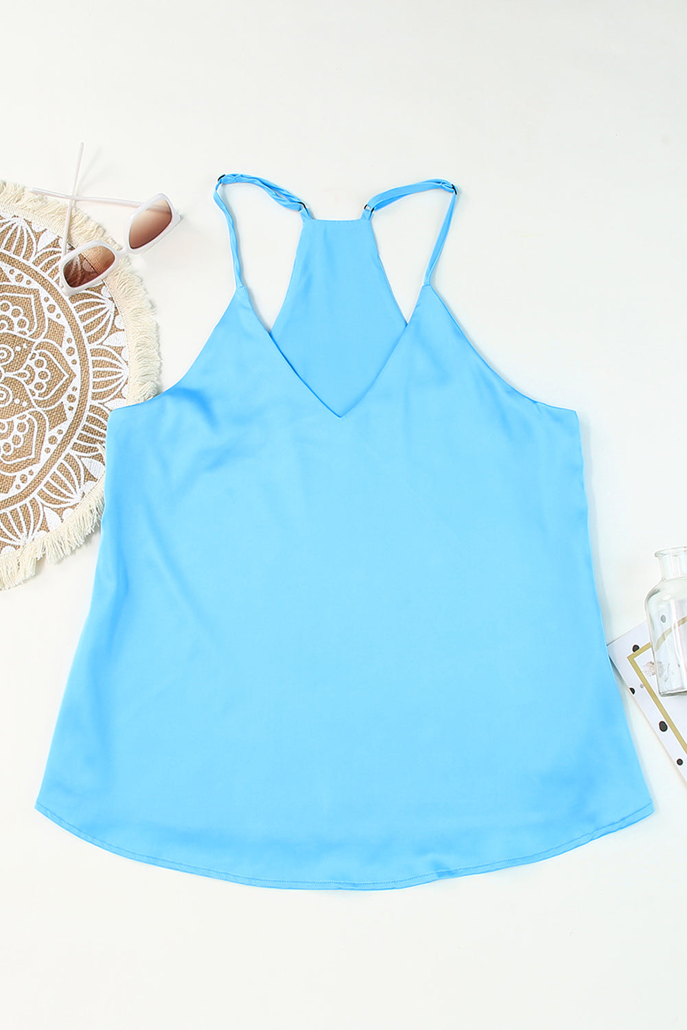 Sky Blue Spaghetti Straps Satin Tank Top