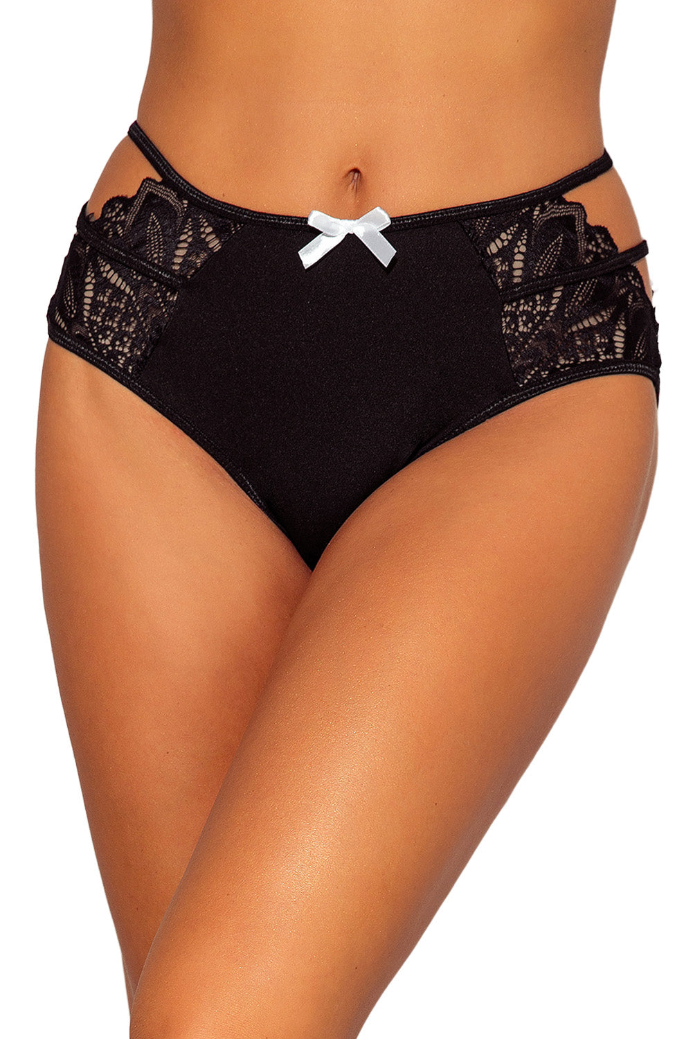 Black Lace Cutout Small Bow Panty