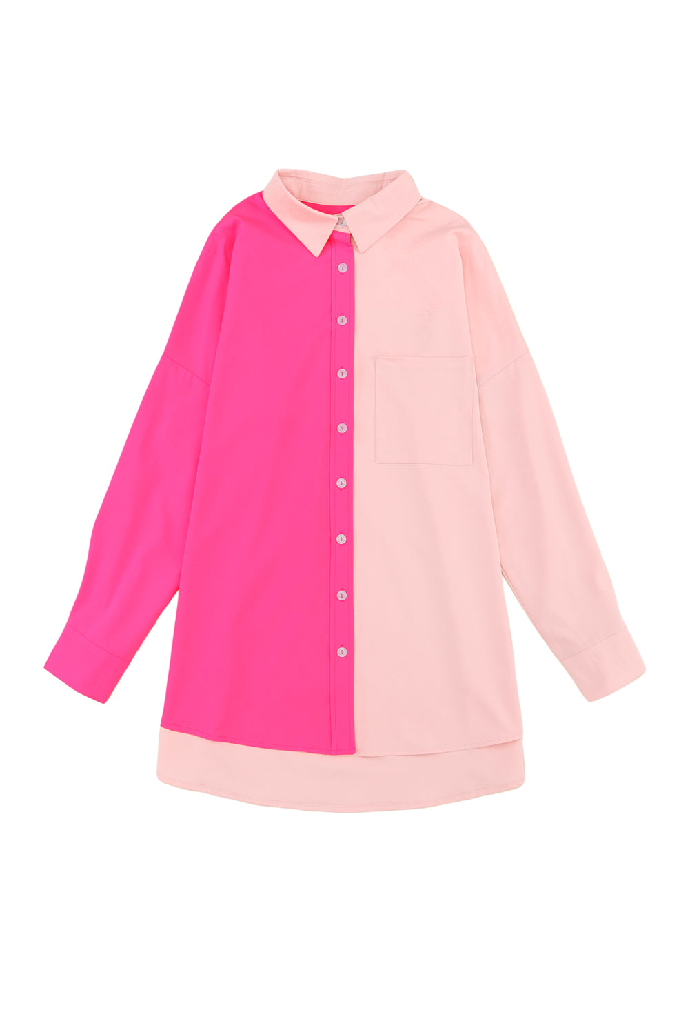 Pink Color Block Patchwork Oversized Shirt