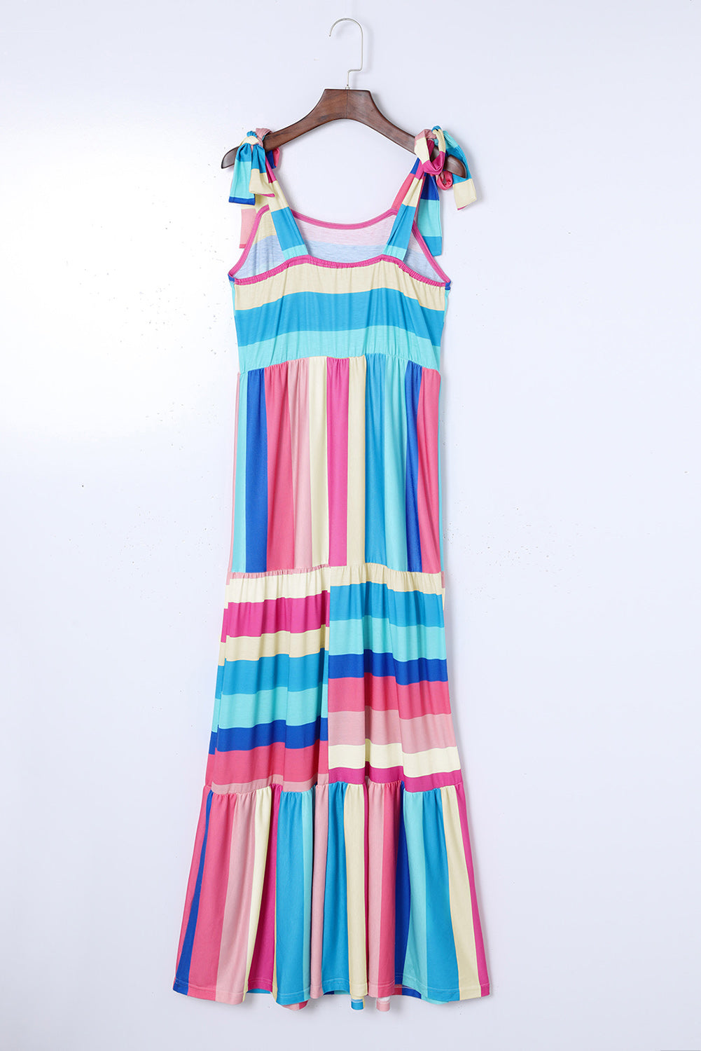 Multicolor Striped Print Colorblock Knotted Shoulder Peplum Tank Top