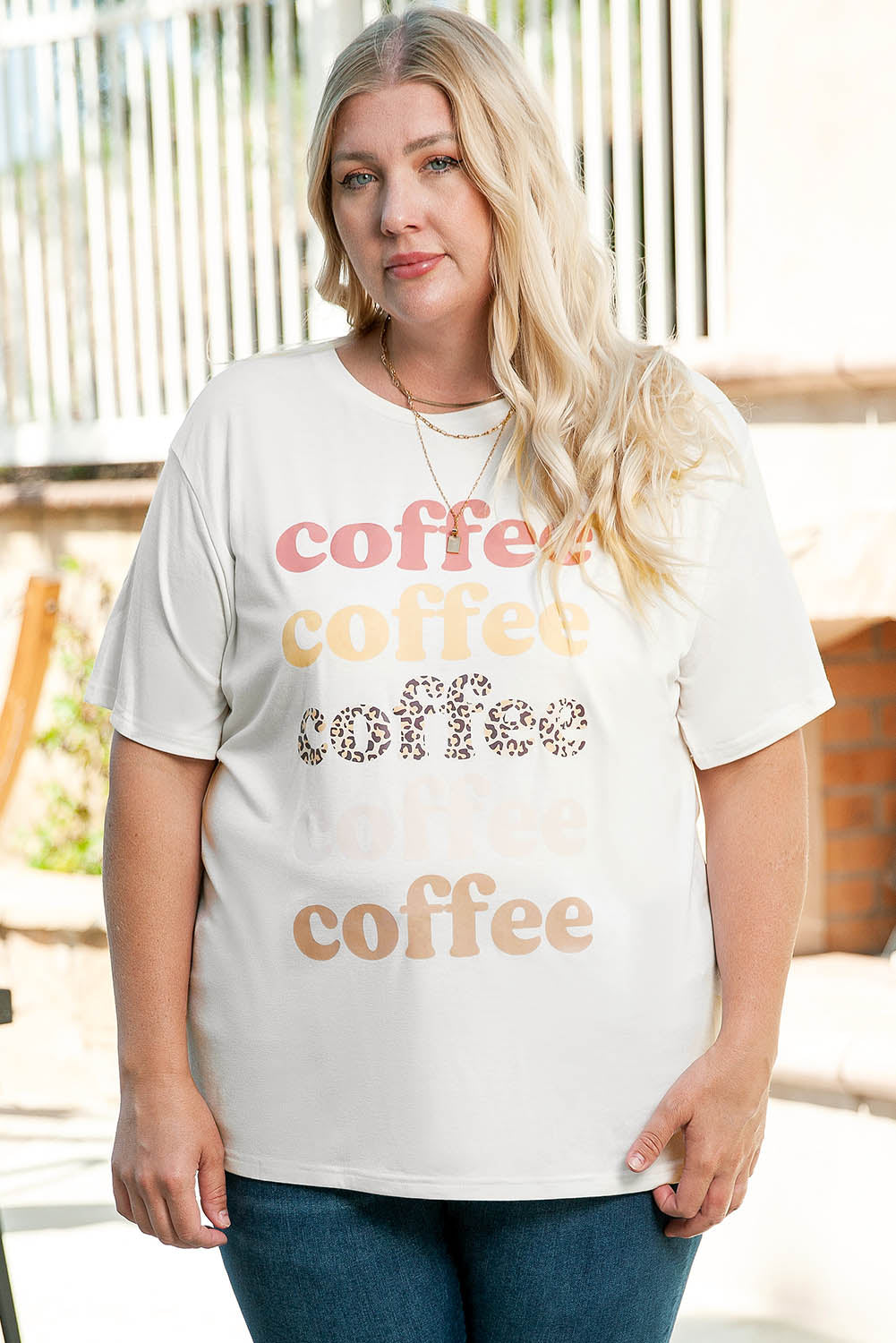 Beige Coffee Letter Print Vintage Plus Size T-shirts