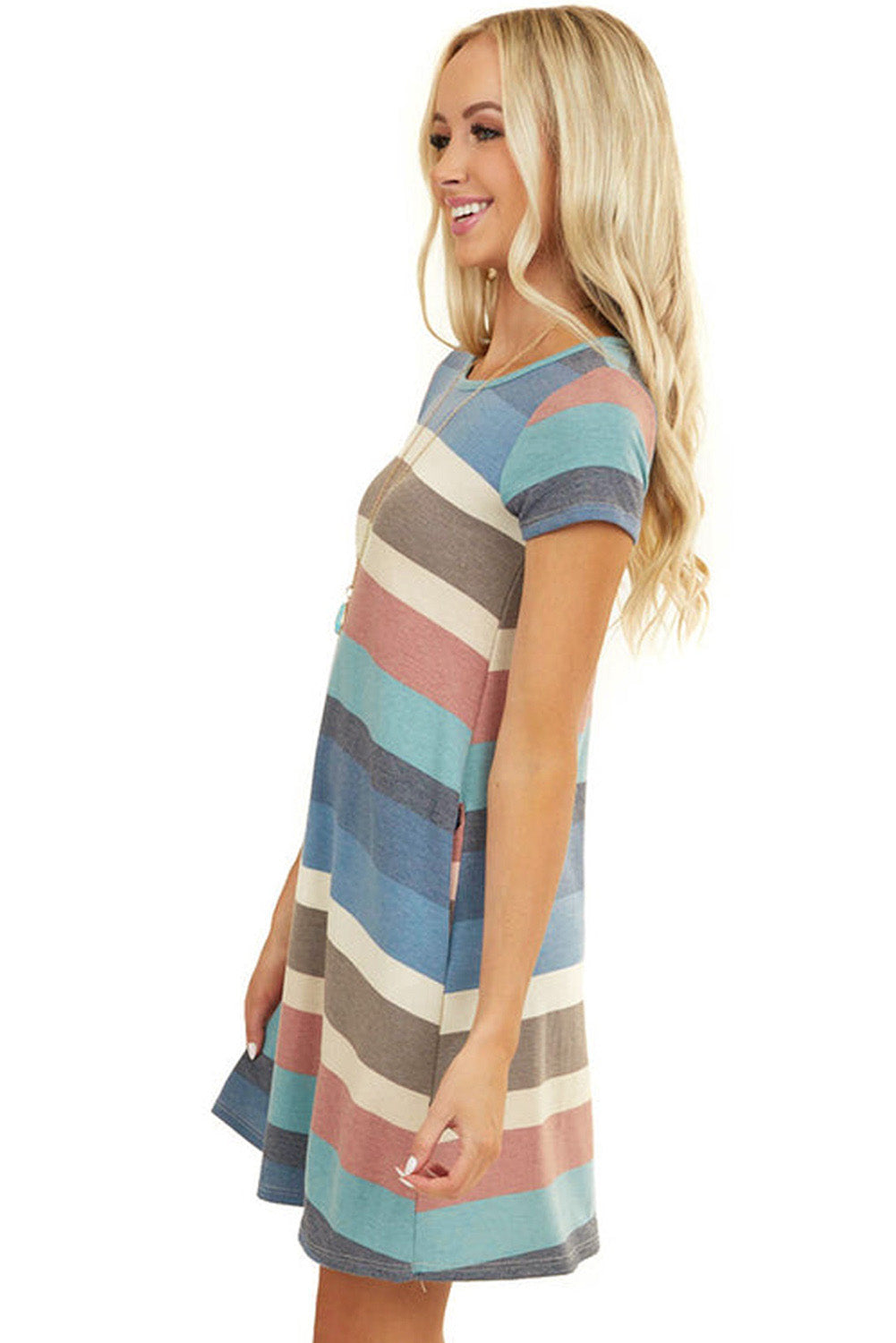 Multicolor Stripe Print Slit Maxi Tank Top Dress